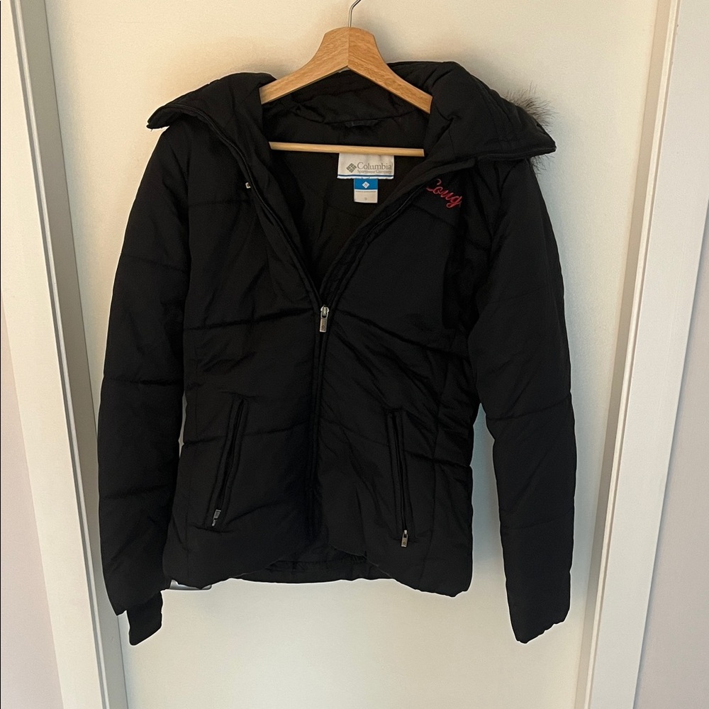 Columbia Black Puffer Jacket with Red Detail